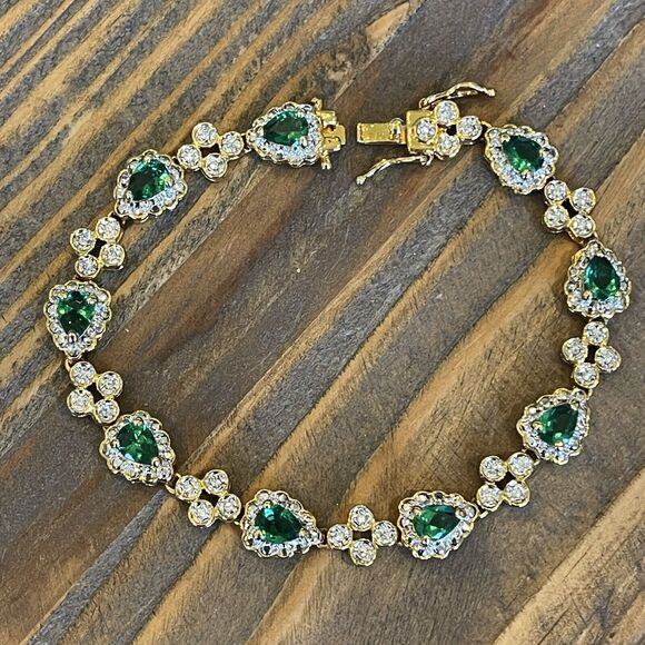 Jacqueline Kennedy Camrose & Kross JBK Gold Tone & Faux Emerald Bracelet 8” Box - Picture 10 of 11